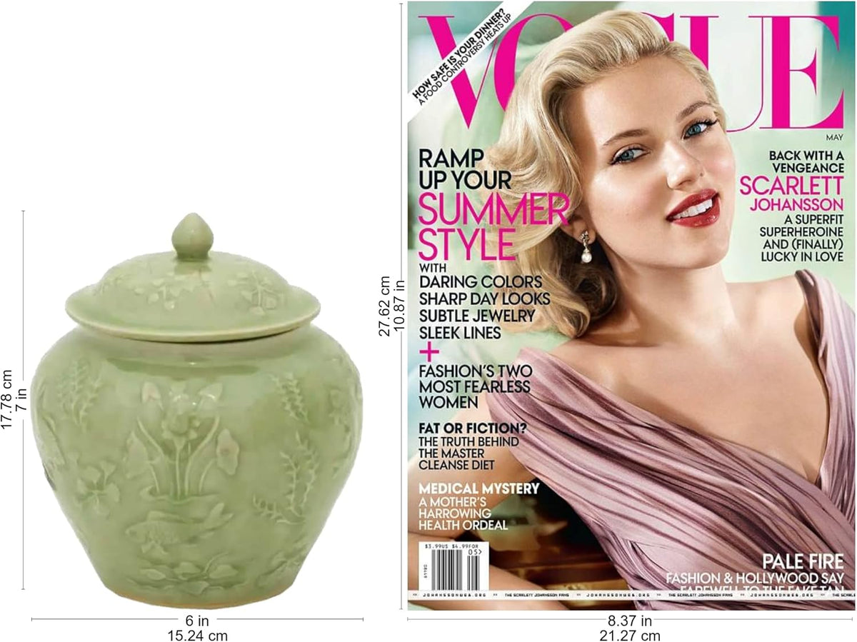 Green Floral Celadon Ceramic Jar N645