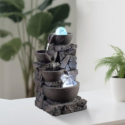 4-Tier Stone Tabletop Fountain with LED Lights D501