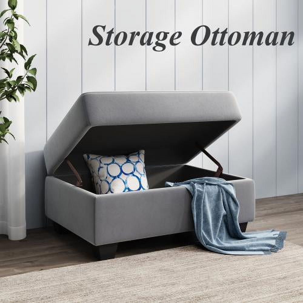 3 Piece Microfiber Sectional Sofa with Reversible Chaise Lounge Storage Ottoman and Cup Holders I516