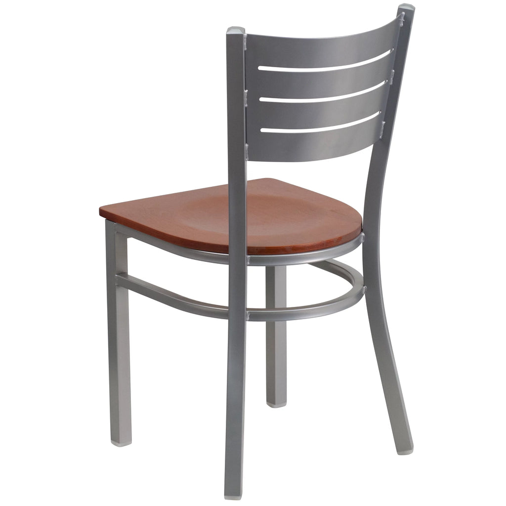 Silver Slat Back Metal Restaurant Chair Q31978