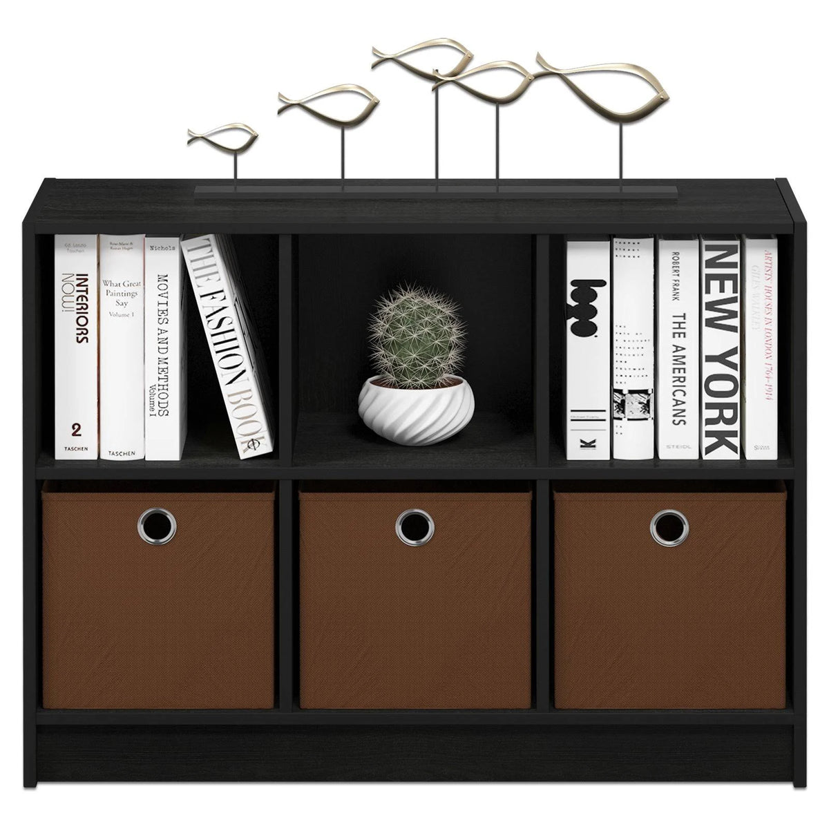 Americano Medium Brown 3x2 Bookcase Storage with Bins O420960