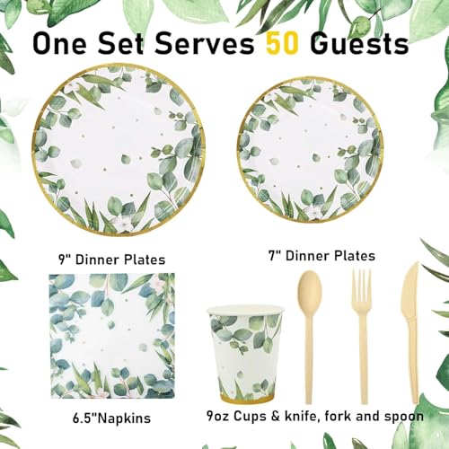 350 Pcs Sage Green Disposable Paper Dinnerware Set E513