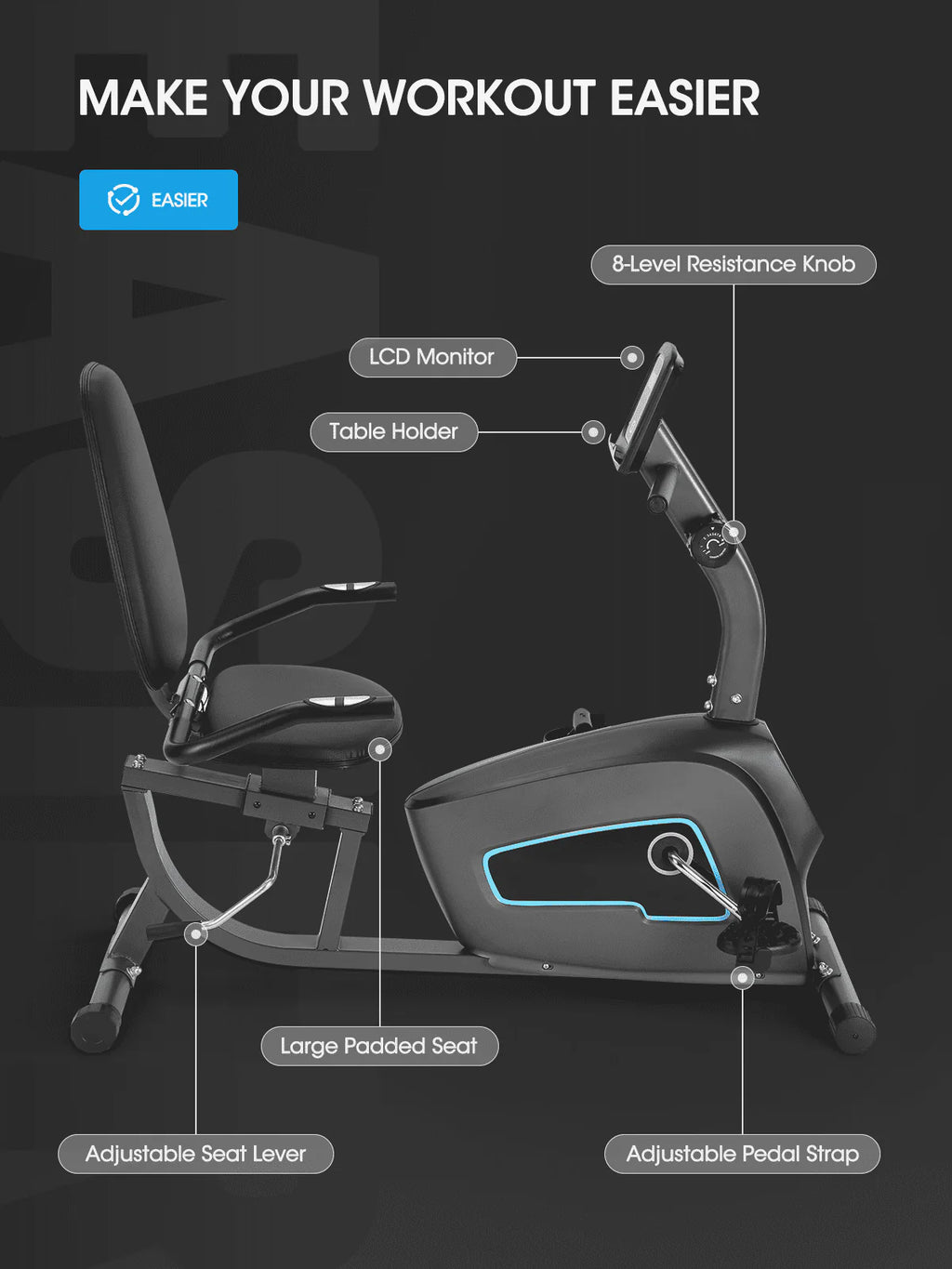 Recumbent Stationary Exercise Bike with Tablet Holder Z25603
