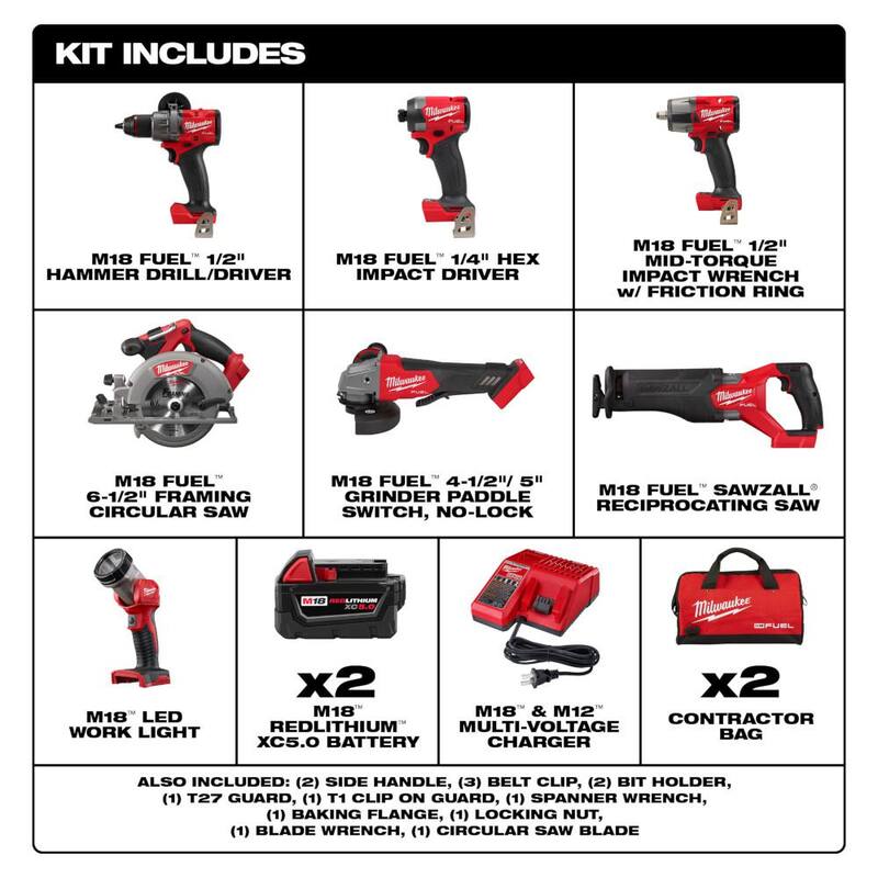 18V Lithium-Ion Brushless Cordless Combo Kit with 5.0Ah Batteries and Charger C47336