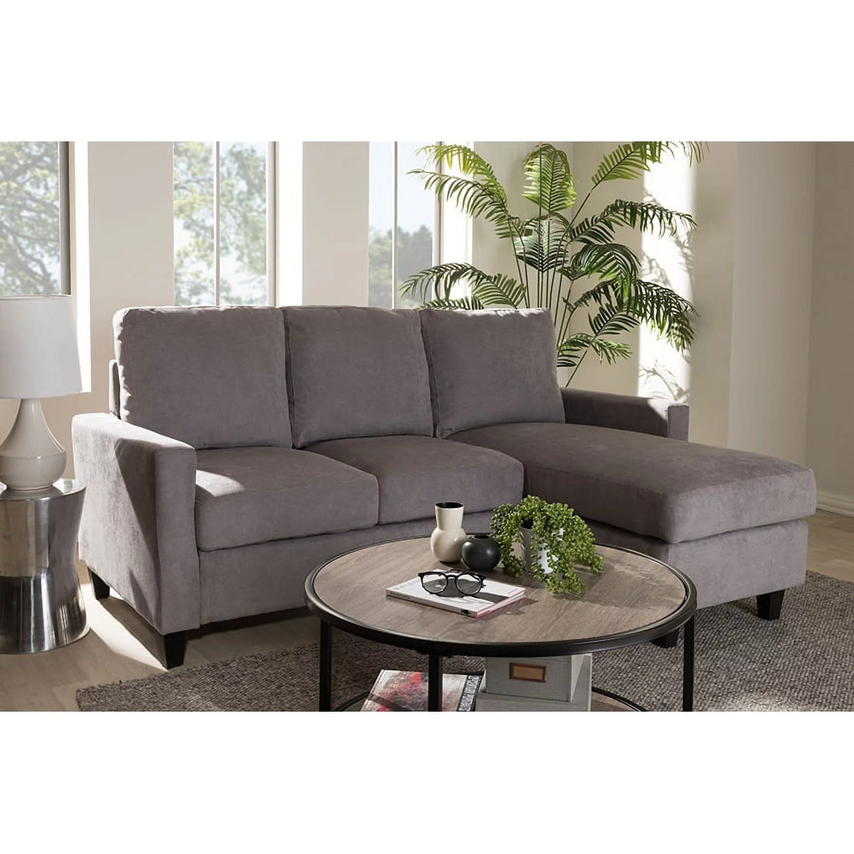 Light Grey Fabric Reversible Sectional Sofa A2703
