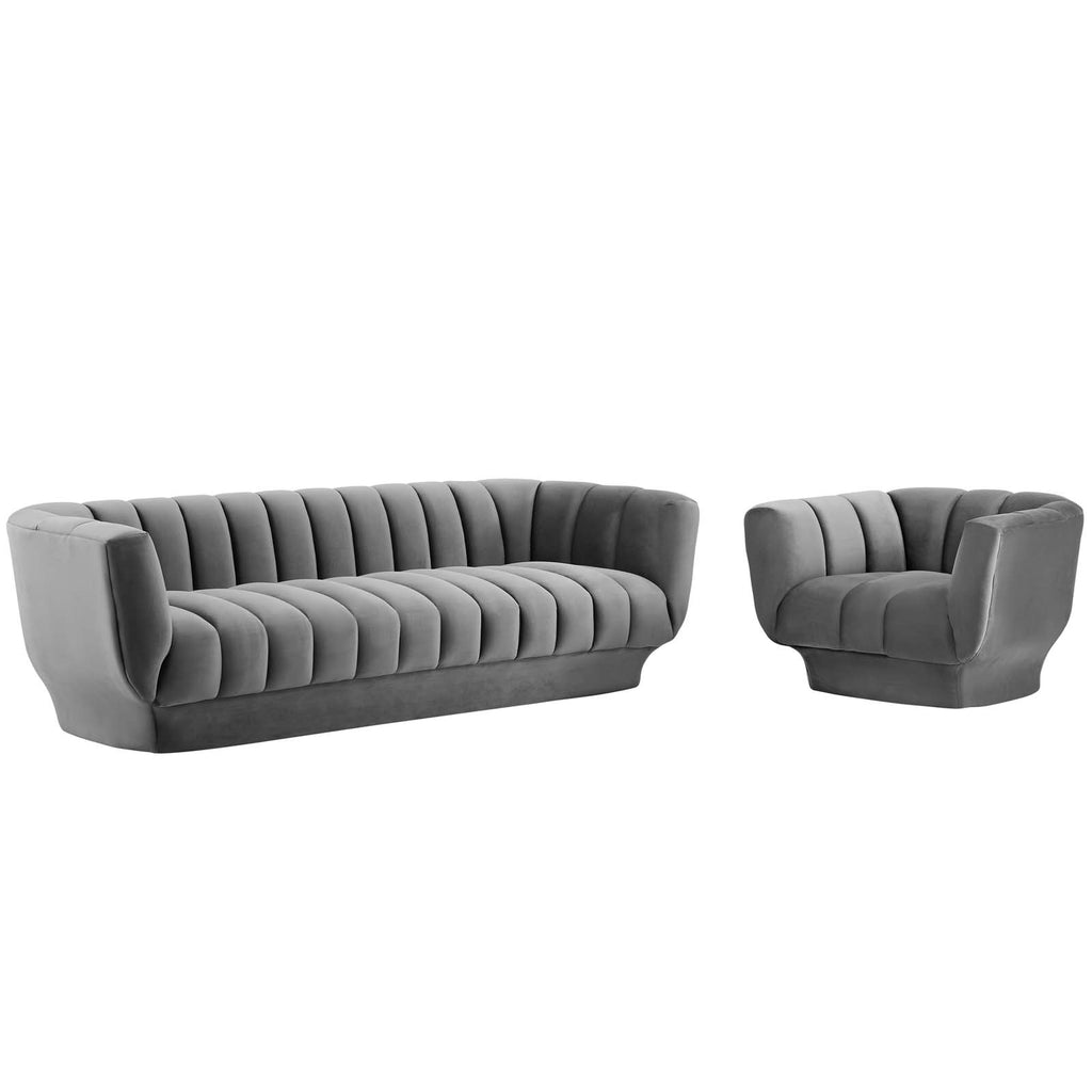 Gray Performance Velvet Sofa and Armchair Set R27143
