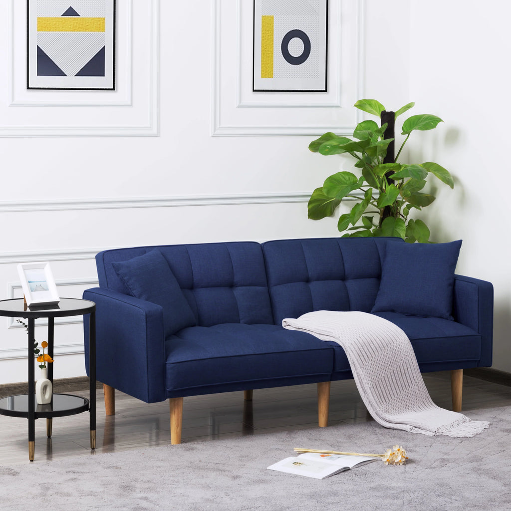 71.3 inch Futon Sofa Bed Convertible Sleeper Couch with 2 Pillows Navy Blue G745535