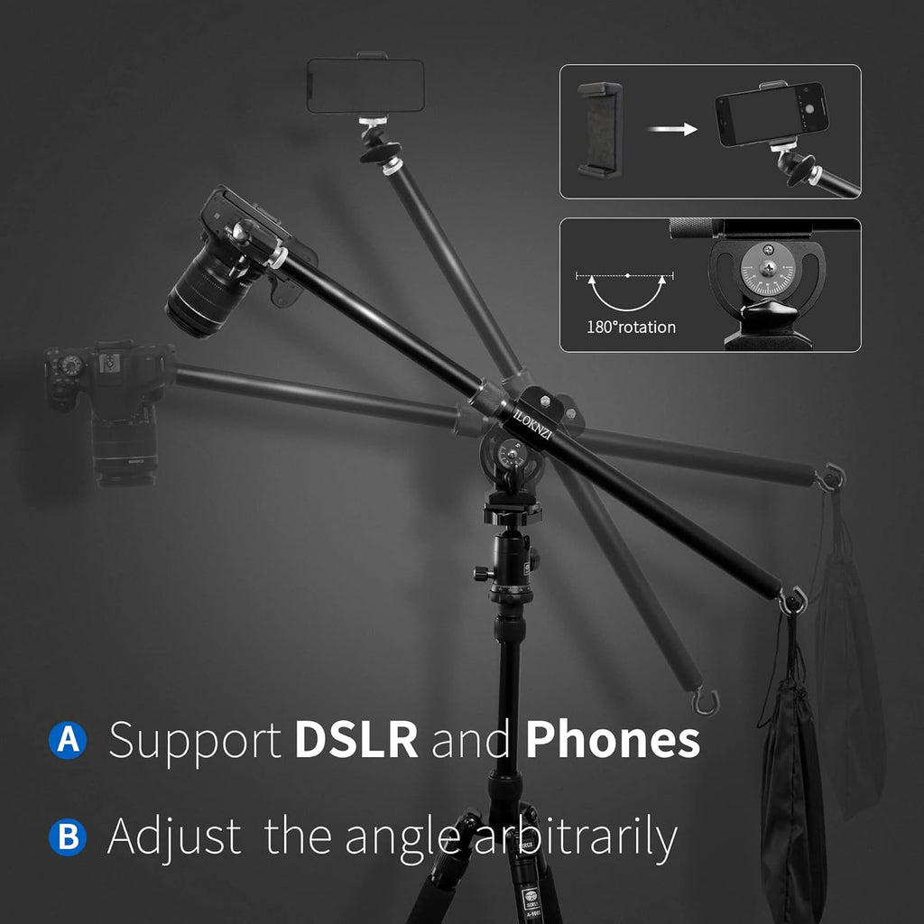 30 Inch Aluminum Tripod Extension Arm Overhead Camera Mount with Phone Holder Pack of 2 B365