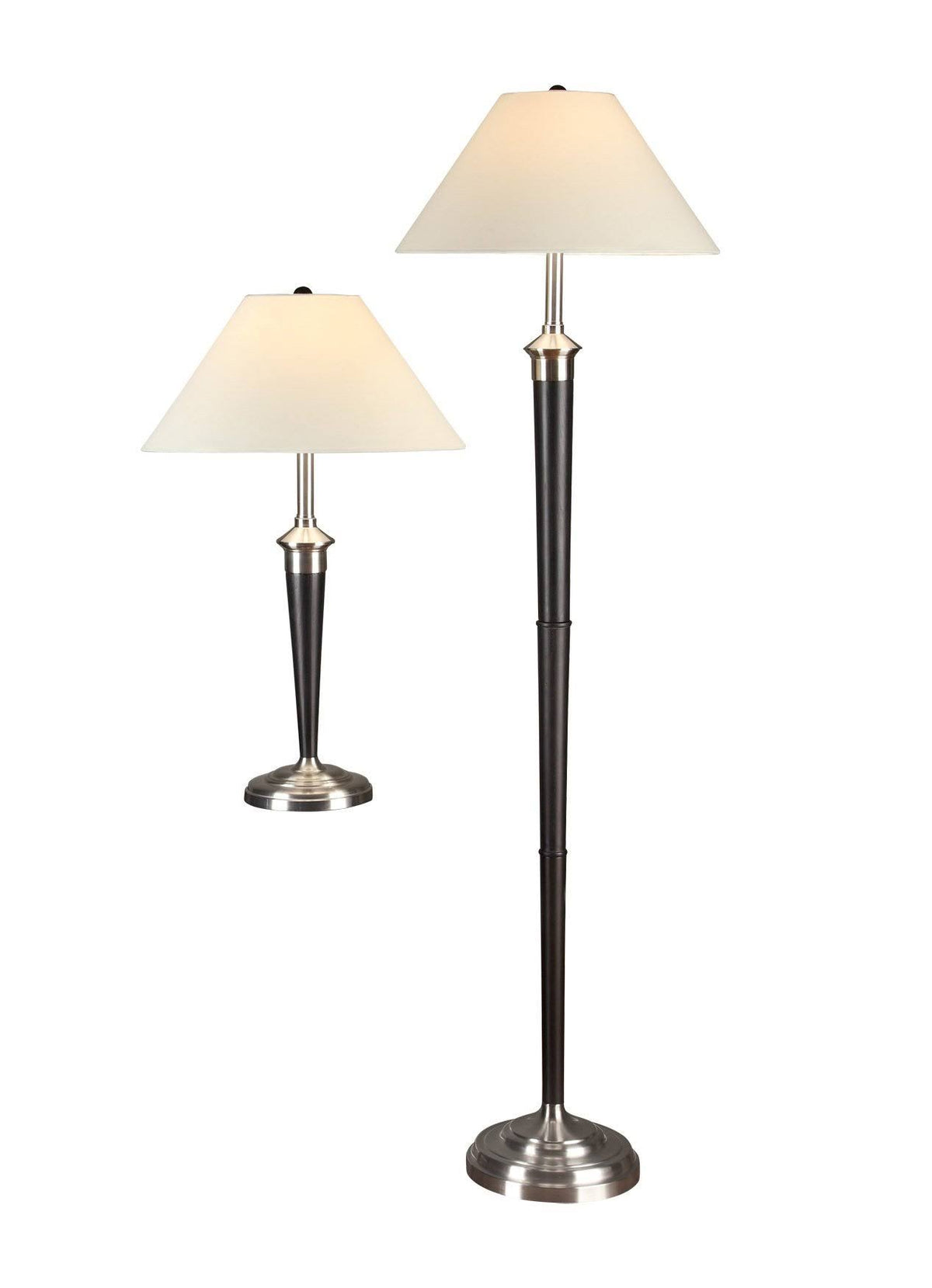 Table and Floor Lamps Set Brushed Steel Espresso Finish E6769