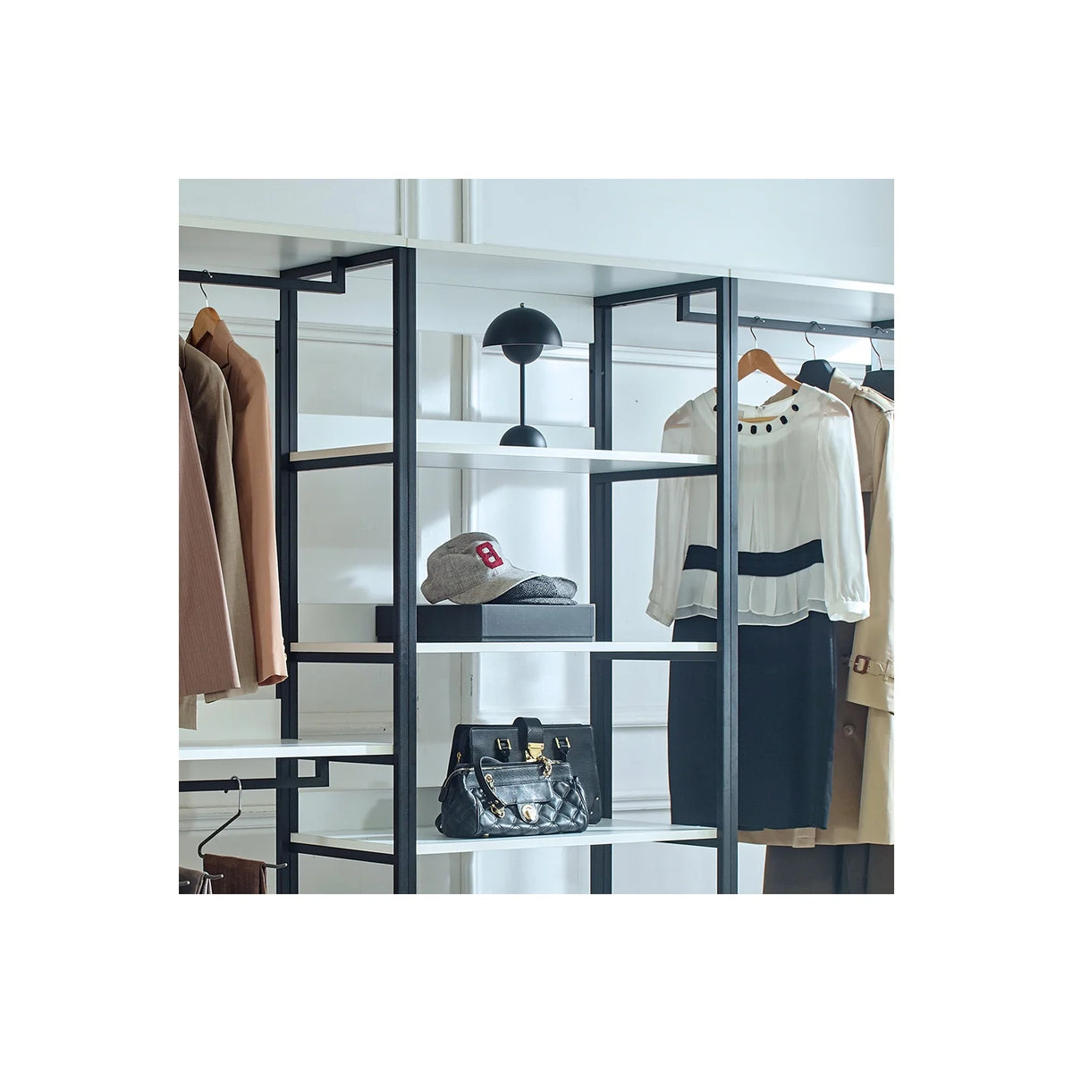 White Freestanding Wood Closet System with Metal Frame X842