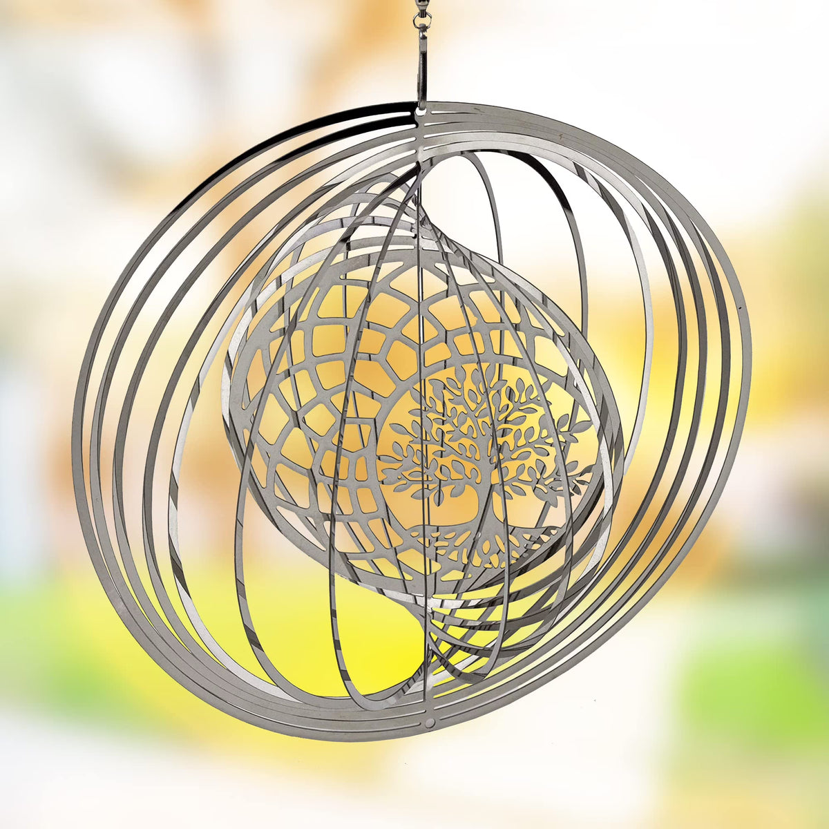 Tree of Life Dreamcatcher Kinetic Wind Spinner Outdoor Metal Hanging Spinners Large 3D Garden Art Wind Sculpture A837657