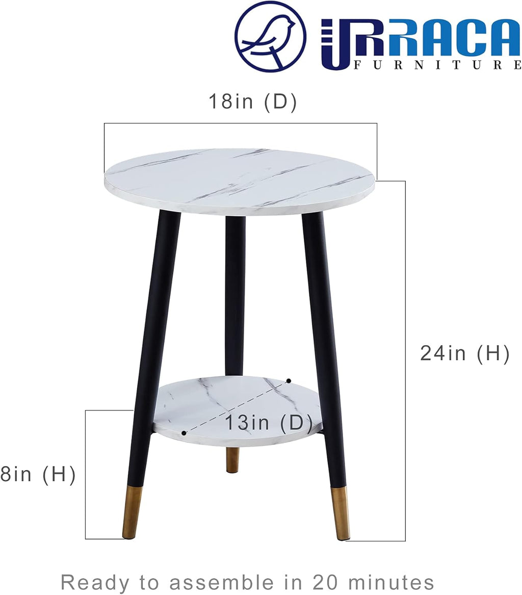White Marble 2-Tier Metal Nightstand N1019
