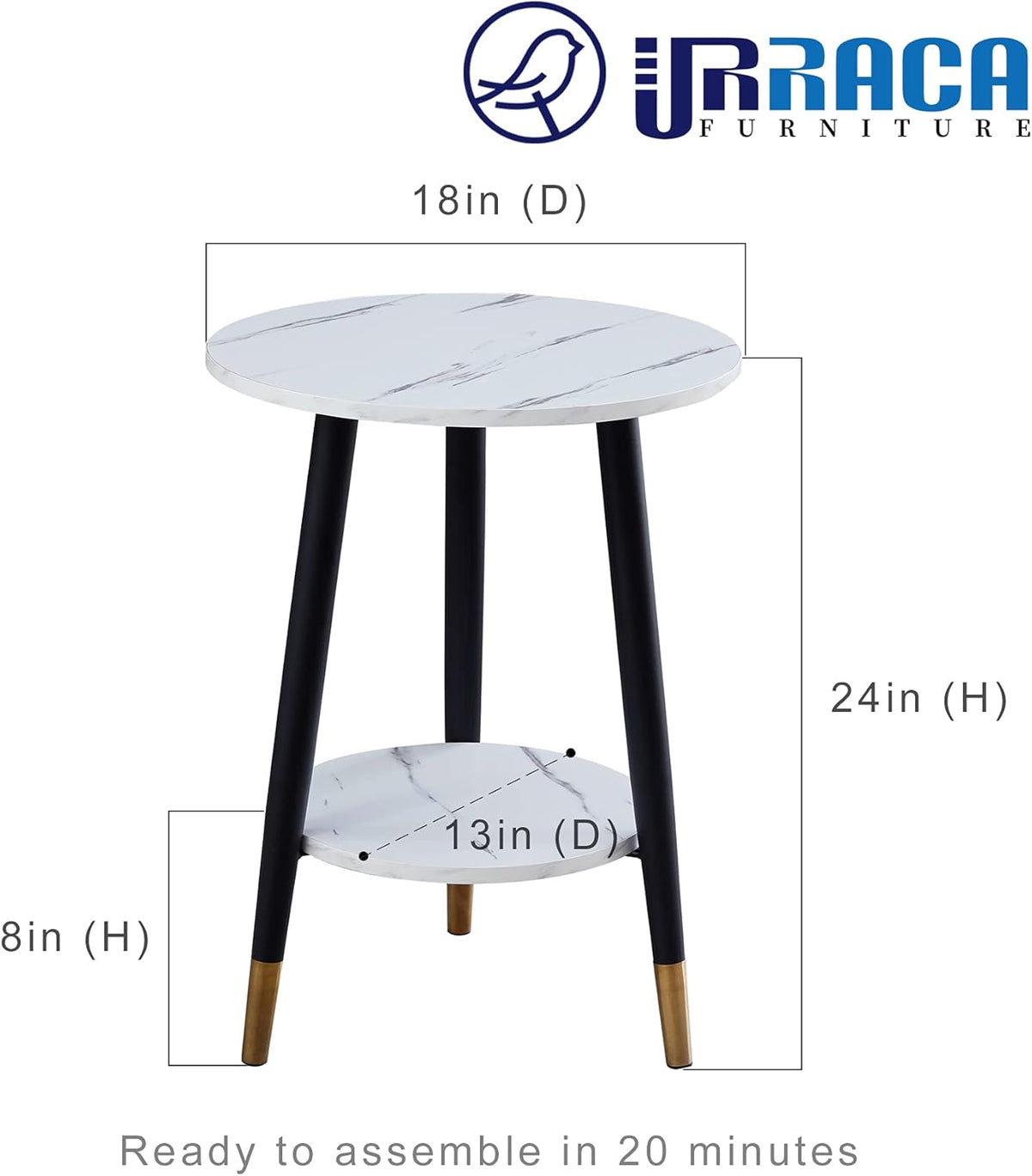 White Marble 2-Tier Metal Nightstand N1019