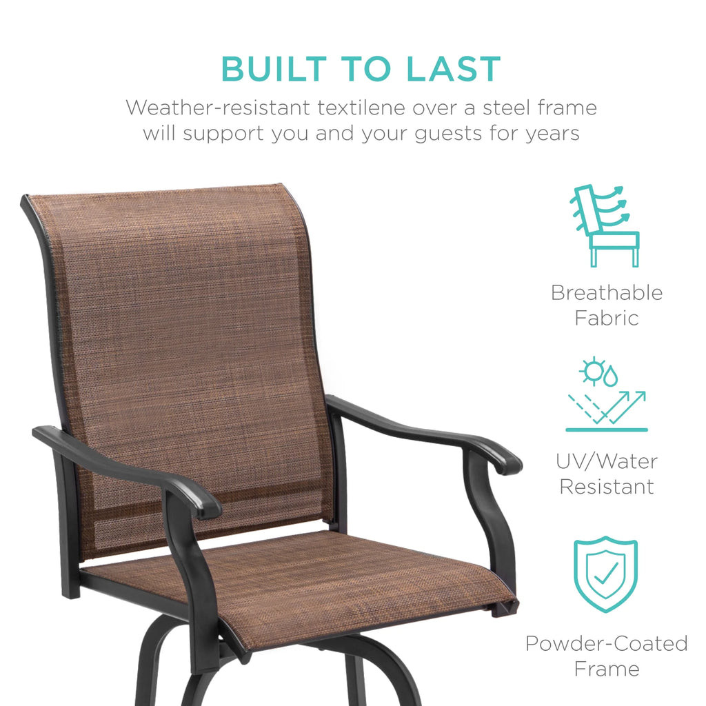 Set of 2 Outdoor Swivel Bar Stools with 360 Rotation Mesh - Brown Q6012