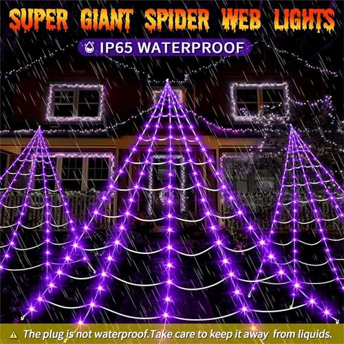 250LED 23x18 FT Lighted Black Spider Web with Purple Lights W109
