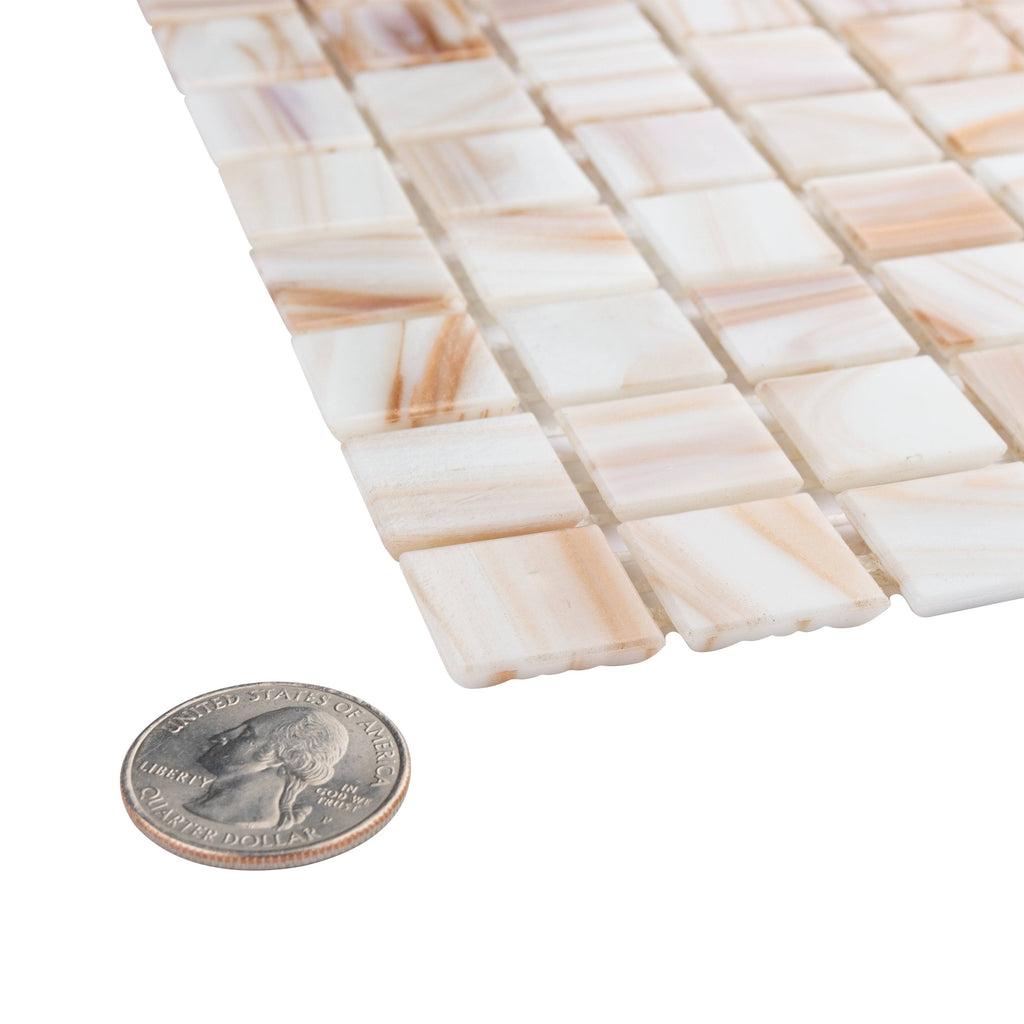 Fused Glass Mosaic Wall Tile, 12 inch x 12 inch, Brown/Tan/White/Copper X498