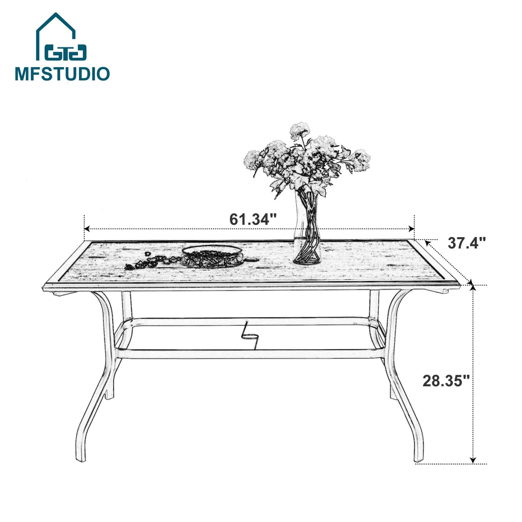 7 Pieces Outdoor Patio Dining Set with 6 Chairs & Steel Frame Table B17854