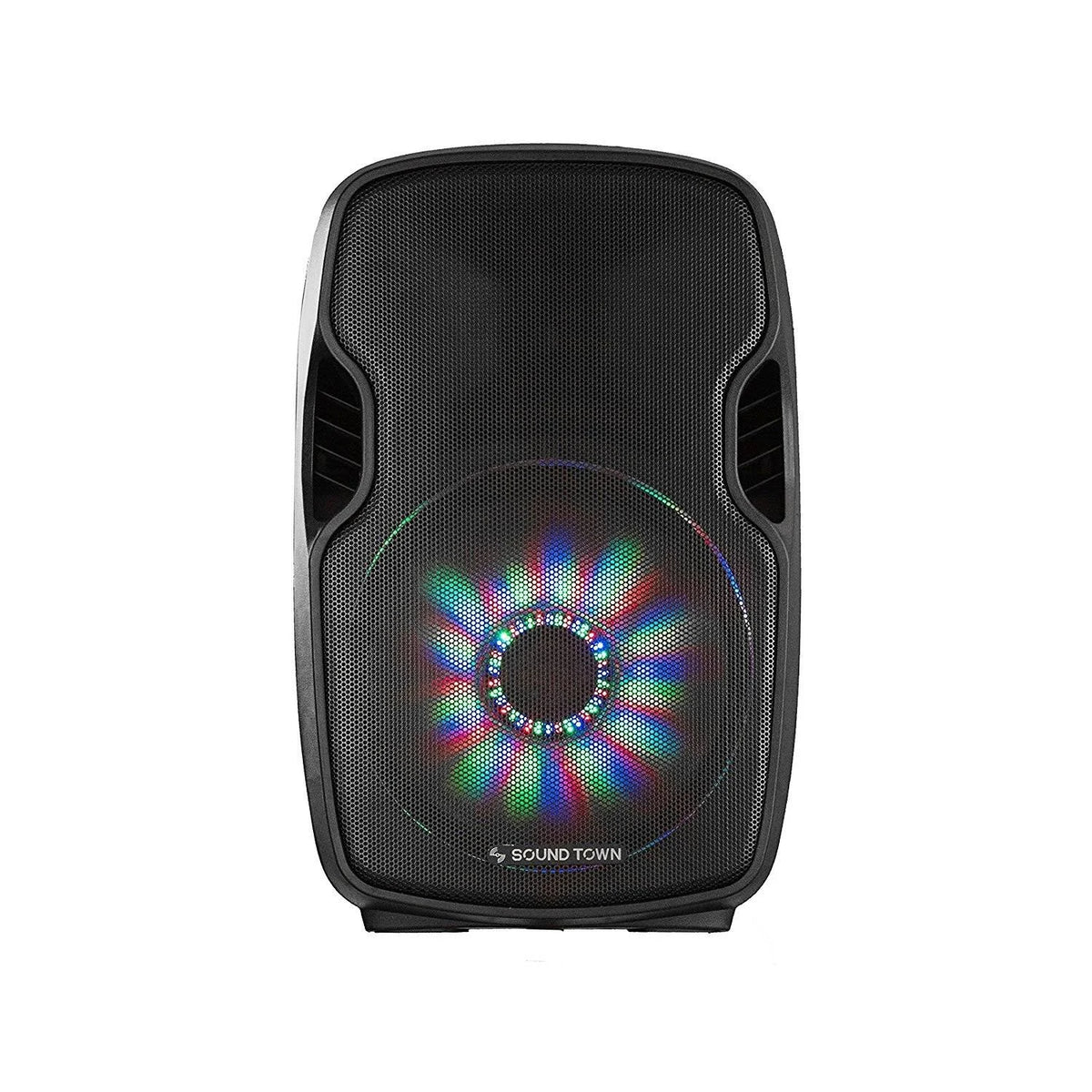 15-inch 2-Way Portable PA Speaker with Built-in Rechargeable Battery, 2 Wireless Mics, Bluetooth, USB, SD Card Reader, LED R914