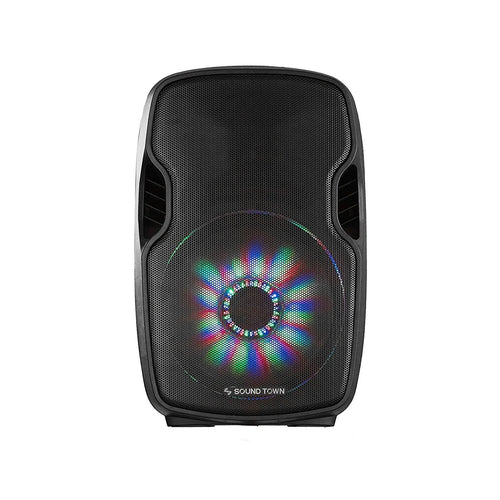 15-inch 2-Way Portable PA Speaker with Built-in Rechargeable Battery, 2 Wireless Mics, Bluetooth, USB, SD Card Reader, LED R914