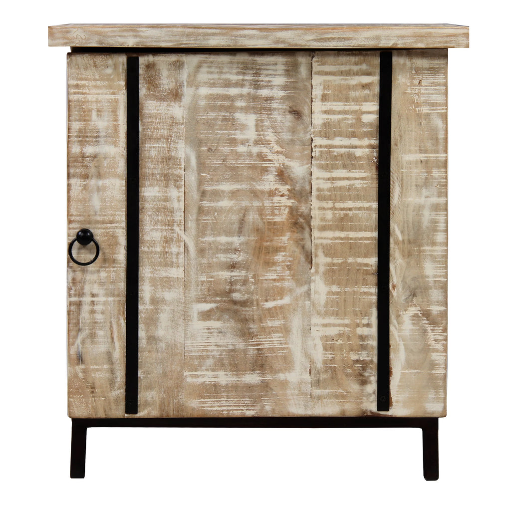 Antique White and Black Wooden Bedside Table with 1 Door R314692