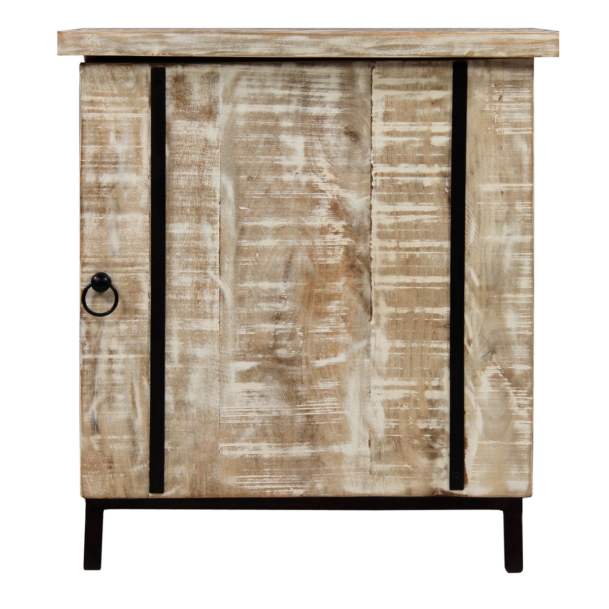 Antique White and Black Wooden Bedside Table with 1 Door R314692