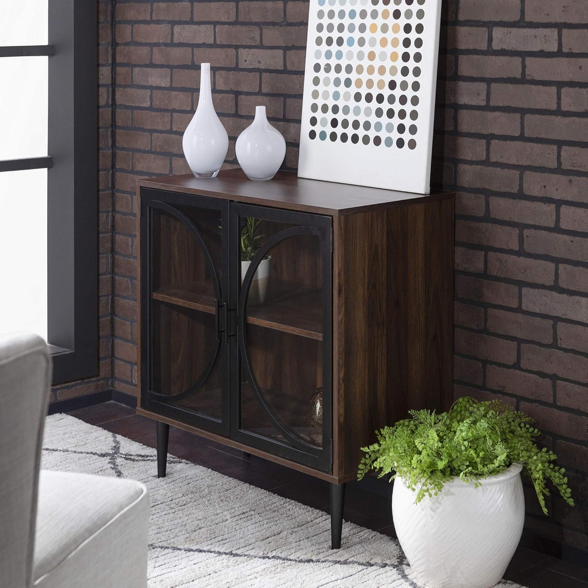 Industrial Buffet Storage Cabinet, 30 Inch, Dark Walnut F257