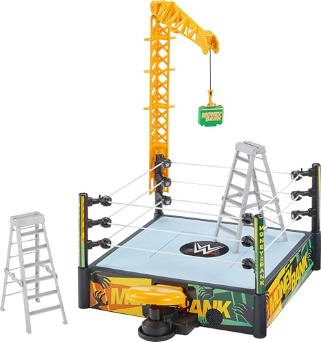 WWE Money in The Bank Cash-in Ring Playset with Launcher Crane, Ladders & Briefcase N6432