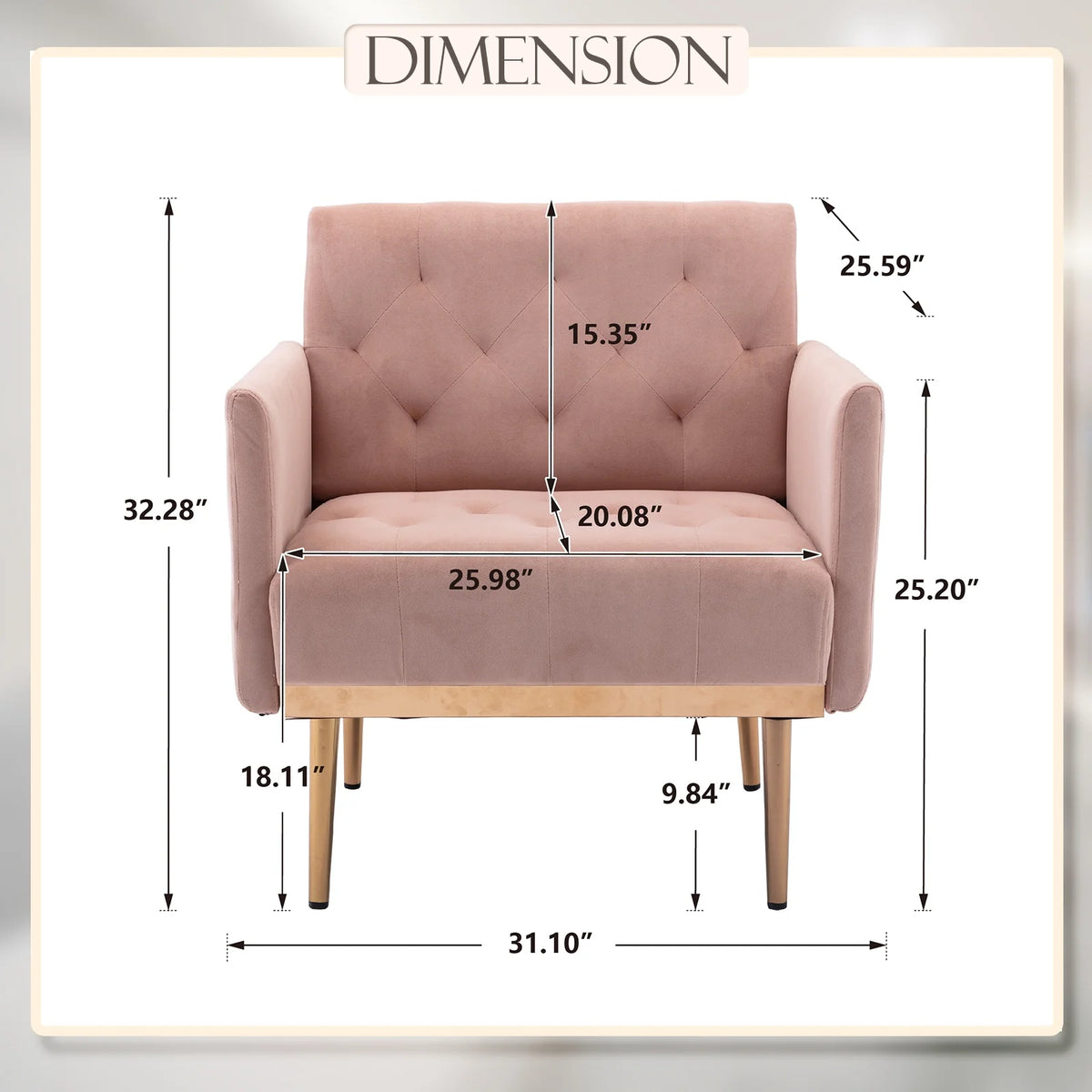Pink Velvet Accent Chair with Metal Legs Q426