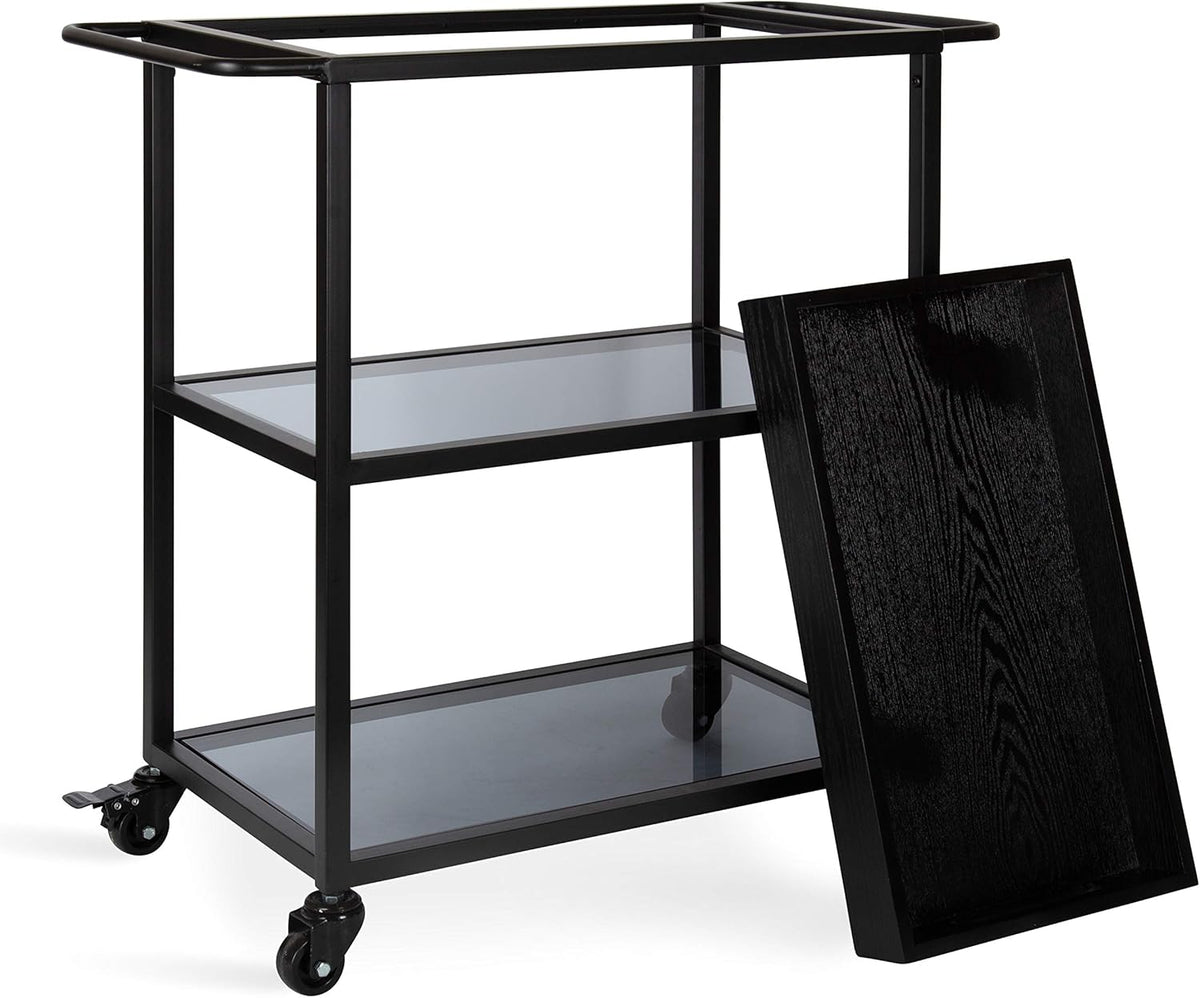 Black Metal Bar Cart with Removable Wood Tray N4246