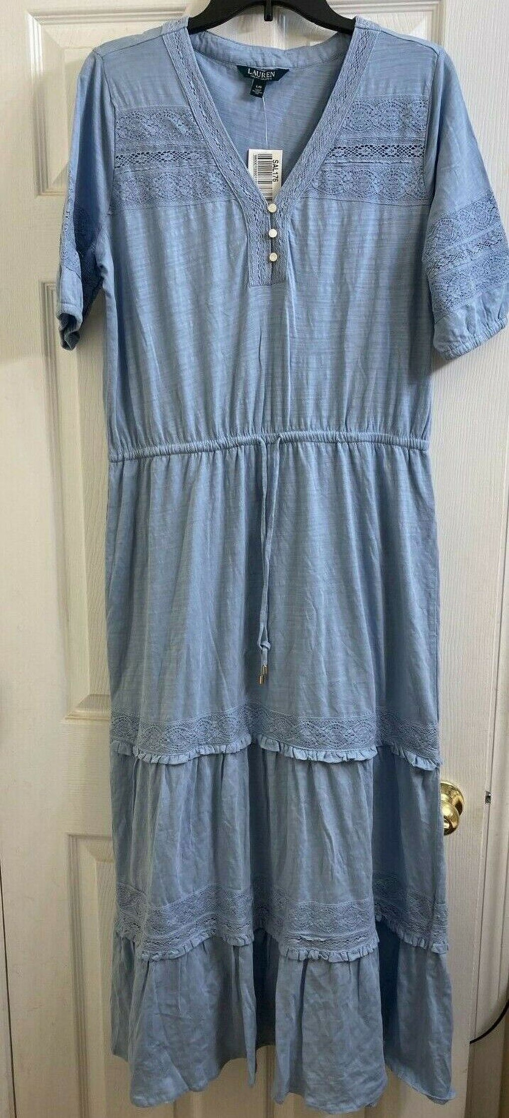 Blue Maxi Lace Trim Dress C86386