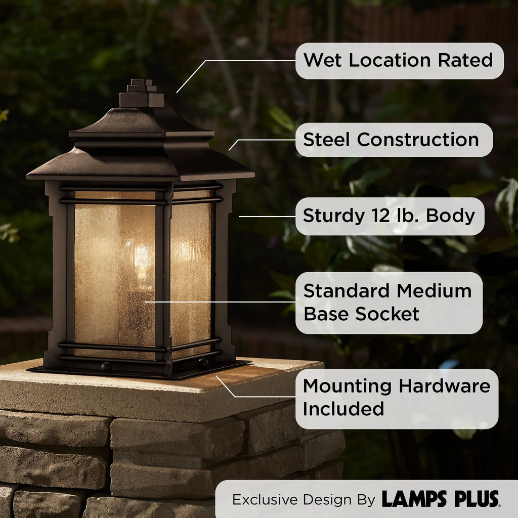 Rustic Farmhouse Outdoor Pier Mount Light Walnut Bronze Frosted Cream Glass V52301