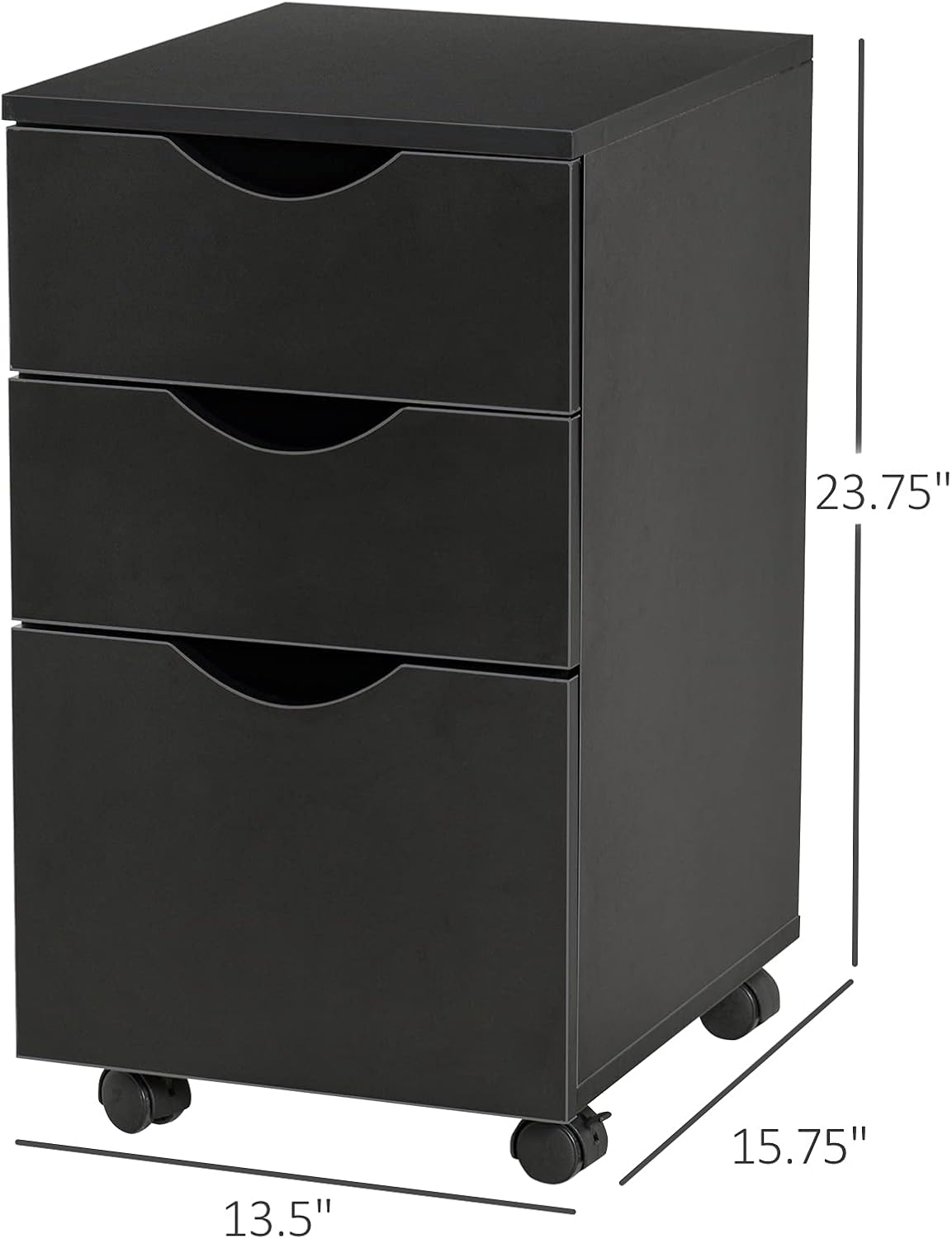 Black 3 Drawer Rolling File Cabinet N831
