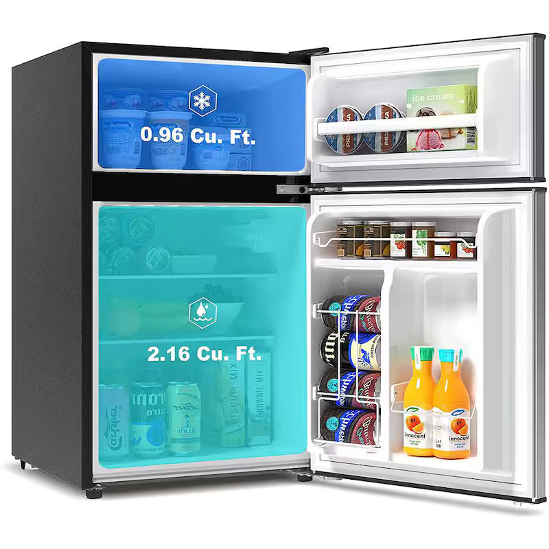 3.1 cu. ft. Stainless Steel Mini Fridge with Dual Door Freezer D386