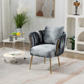 Gray Velvet Upholstered Accent Chair with Gold Metal Leg and Throw Pillow E25795