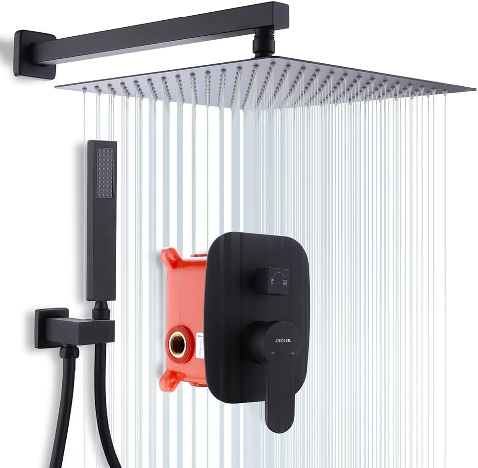Brushed Nickel Rainfall Shower System with Valve, 12 Inch Square Ceiling Mount Shower Set K26339