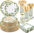 350 Pcs Sage Green Disposable Paper Dinnerware Set E513