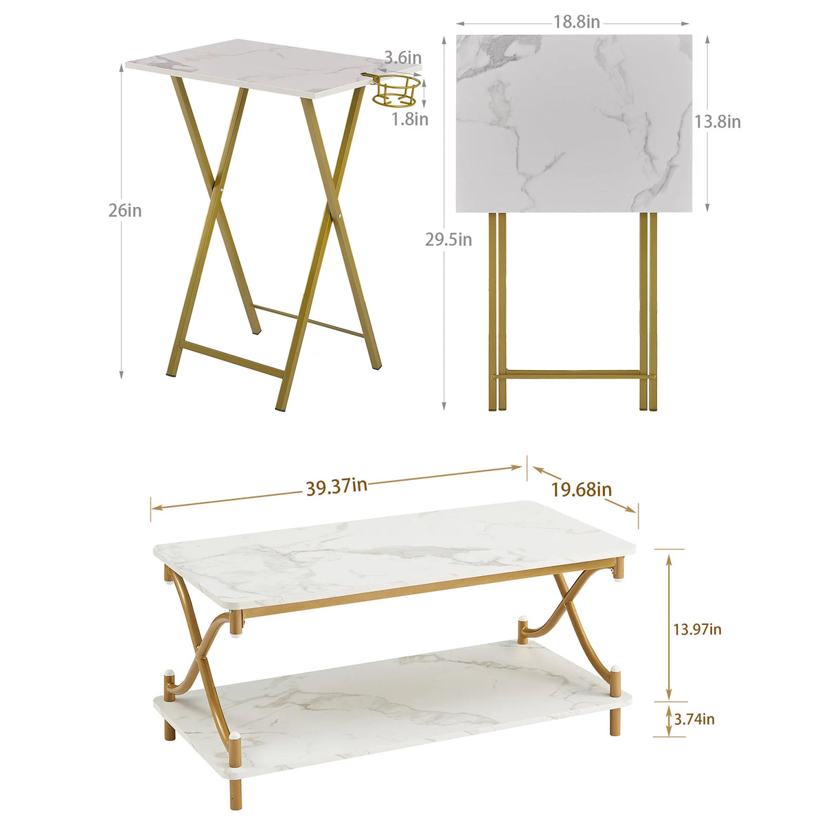 3-Piece Coffee Table Set with 2 TV Tray Table G40544