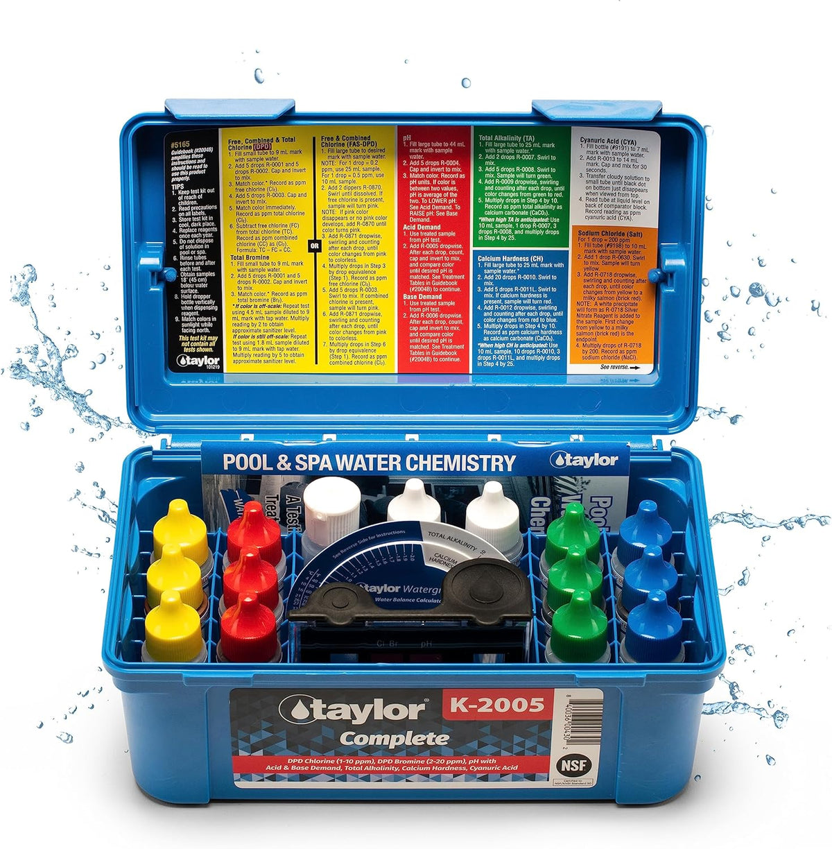 Taylor K2005 High Range Swimming Pool Total and Free Chlorine Bromine Alkalinity Calcium Hardness Base and Acid Demand pH DP Test Kit V133606