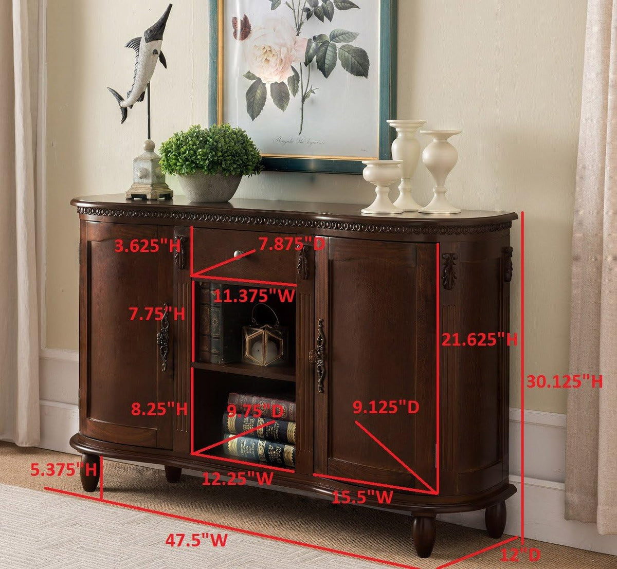 Walnut Wood Buffet Server Console Table Cabinet W579703