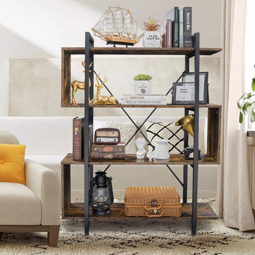 Vintage Industrial 4 Tier S Shaped Bookshelf P637891