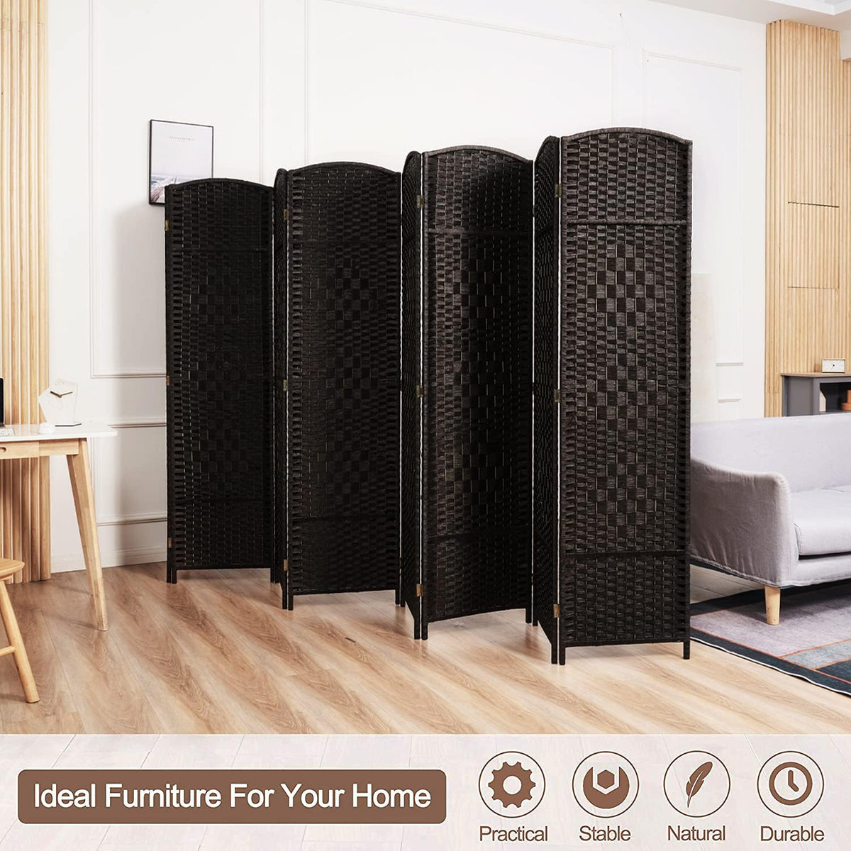 Coffee 8-Panel Tall Folding Privacy Screen M660
