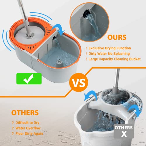 4 Reusable Microfiber Mop Heads Mop and Bucket with Wringer Set V1902
