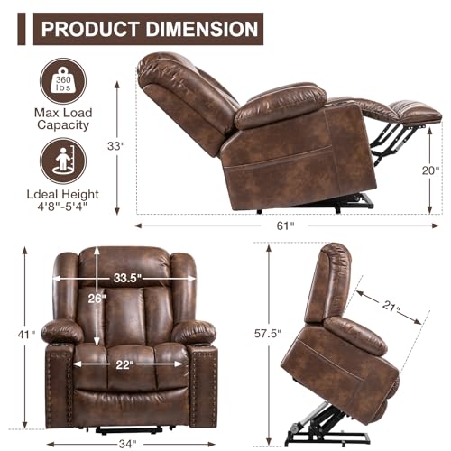 Light Brown Power Lift Recliner Chair with Heat and Massage Q754