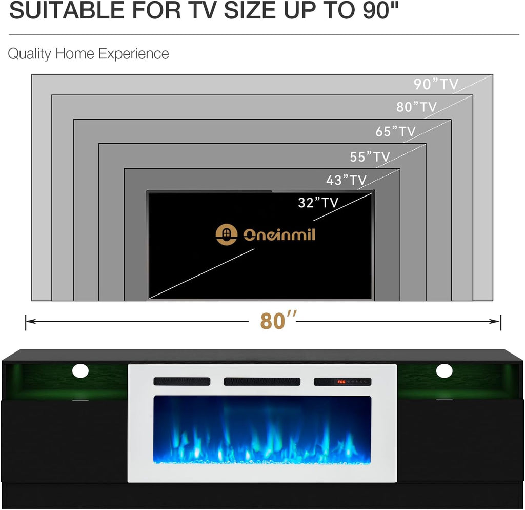 Black 79 inch Fireplace TV Stand with Electric Fireplace M1368
