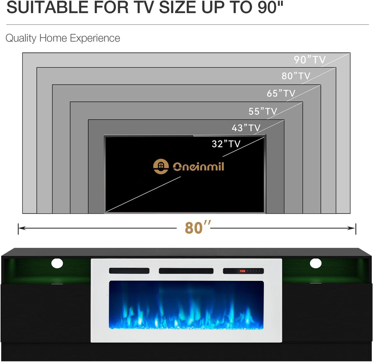 Black 79 inch Fireplace TV Stand with Electric Fireplace M1368