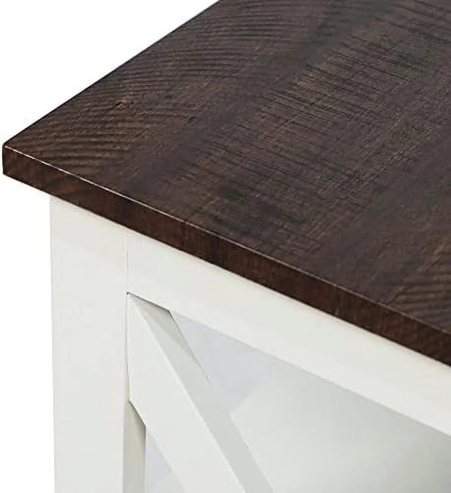 Modern Farmhouse Wood End Table with 3-Tier Vintage White R5741