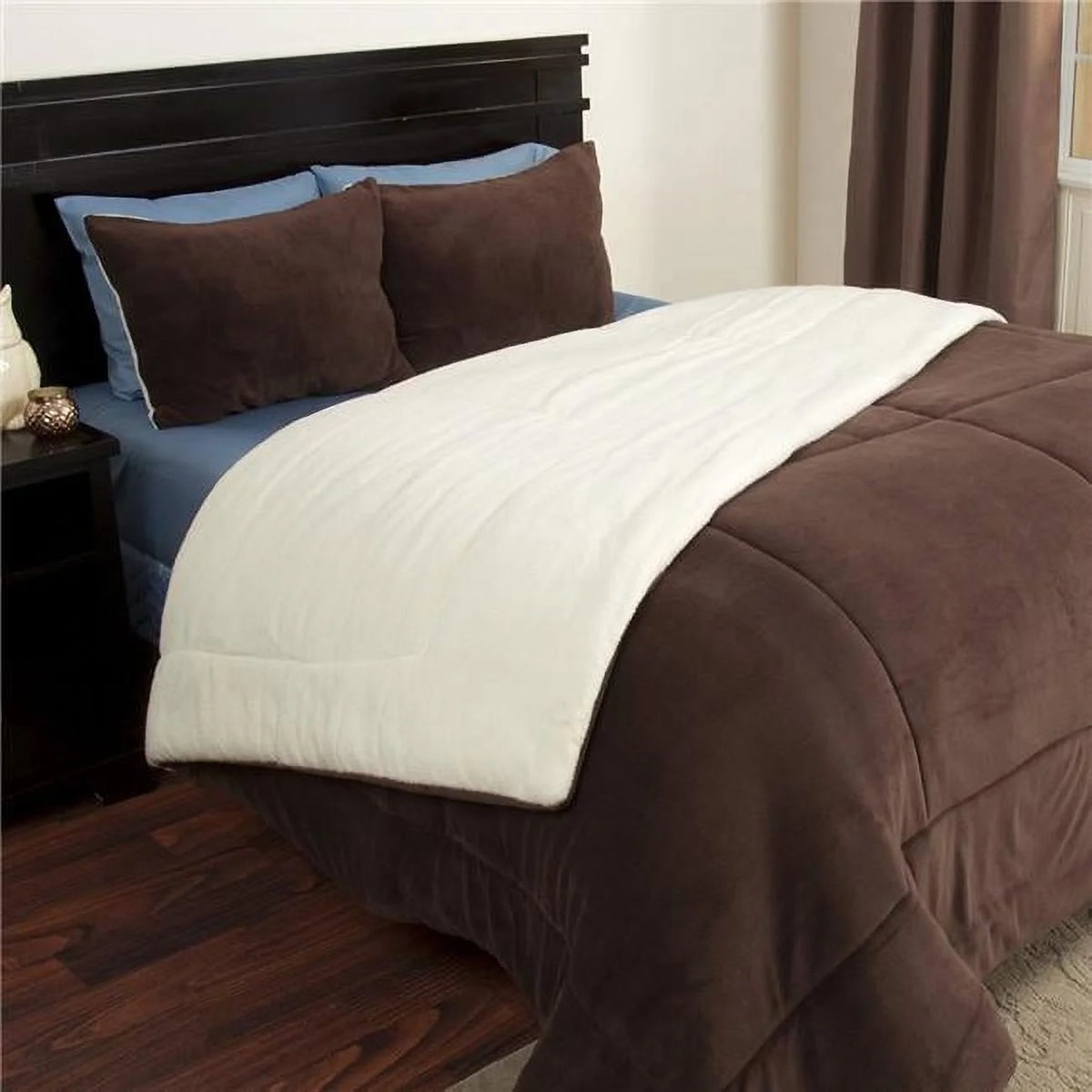 3 Piece Sherpa & Fleece Comforter Set Chocolate Full & Queen Size U28432