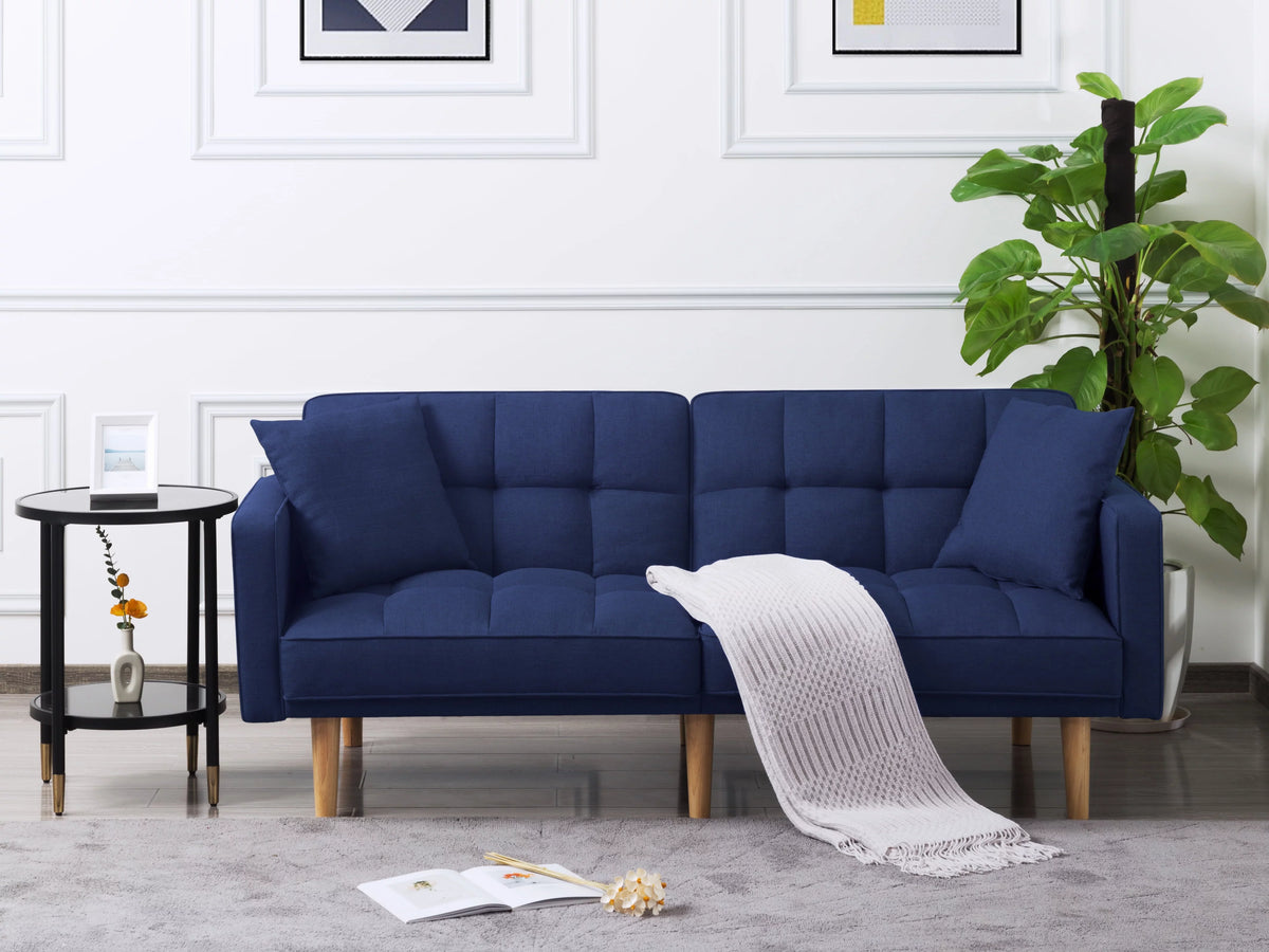 71.3 inch Futon Sofa Bed Convertible Sleeper Couch with 2 Pillows Navy Blue G745535