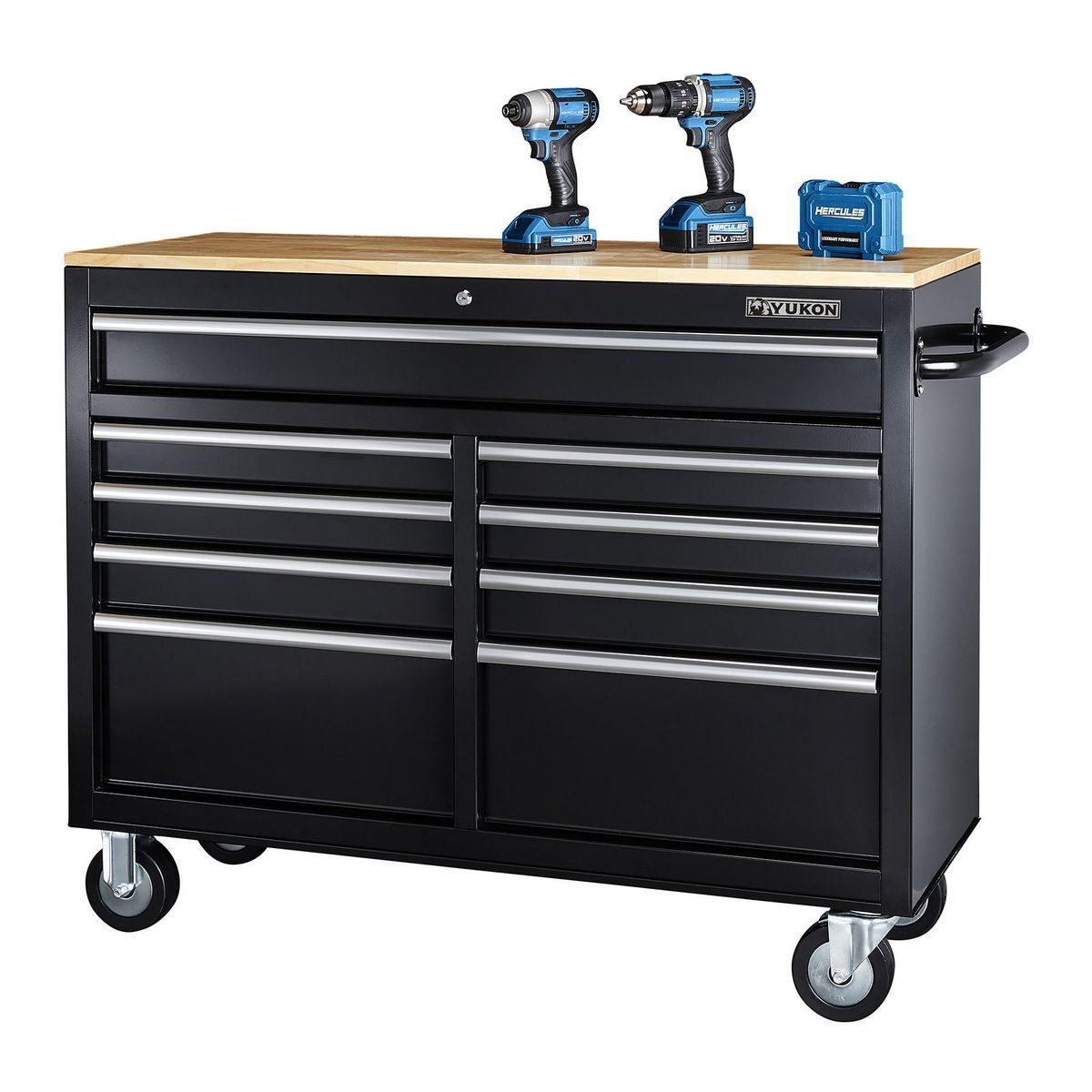 Black 9-Drawer Mobile Storage Cabinet with Solid Wood Top Q415020