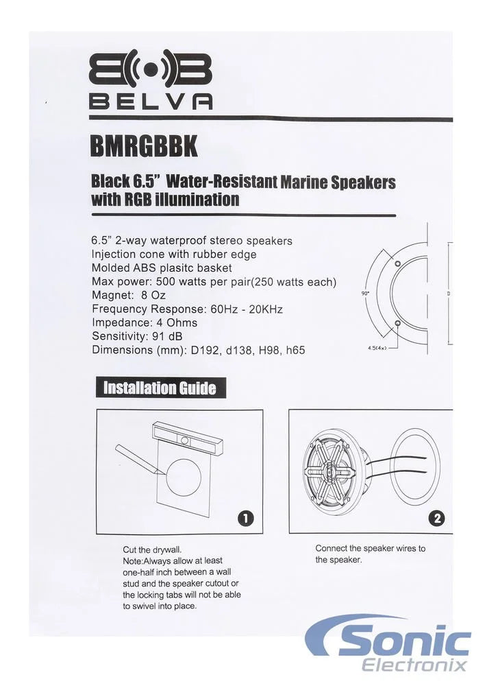 Black 500W 6.5" Marine Speakers with RGB X79246